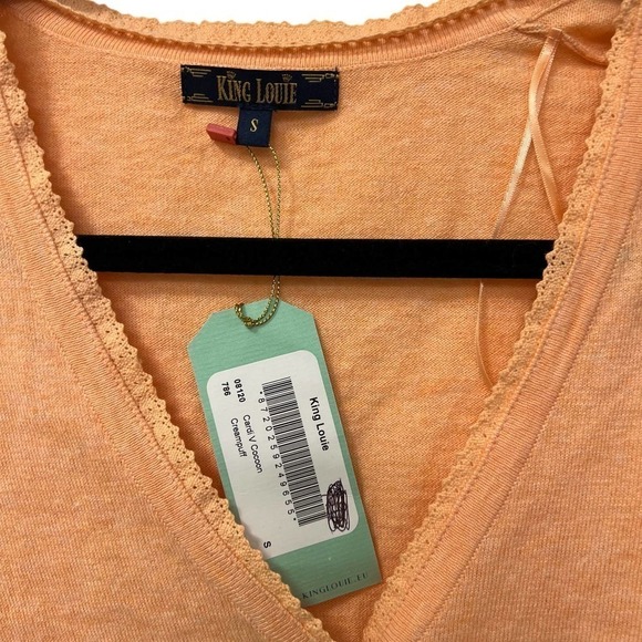 KING Louie $85 Cotton Cardi V Cocoon Creampuff Orange Cardigan Size Small NWT - Picture 8 of 8